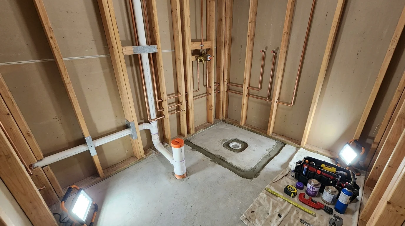 Bathroom rough-in plumbing during remodel by Johns Plumbing LLC in Taylorsville