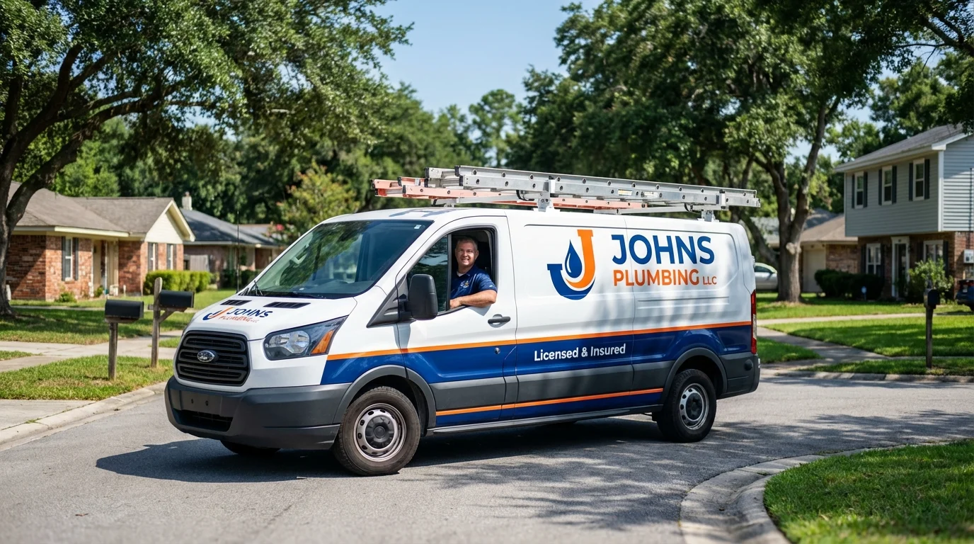 Johns Plumbing LLC service van in Taylorsville, MS