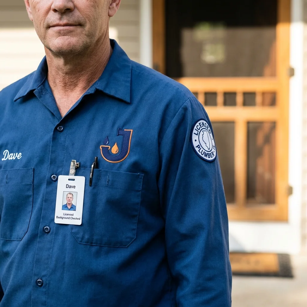 Licensed plumber showing ID badge in Taylorsville, MS