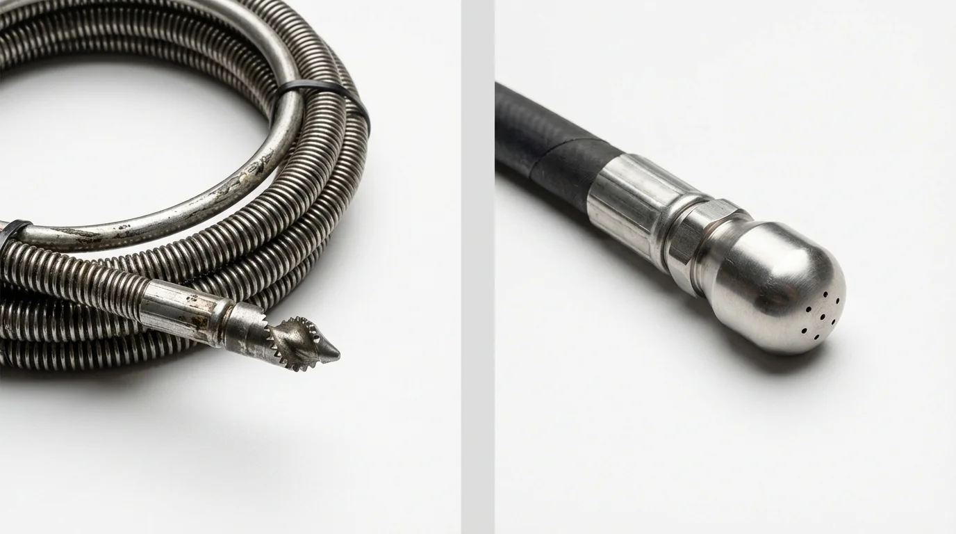 Drain snake cable and hydro jetting nozzle used for drain cleaning in Taylorsville, MS