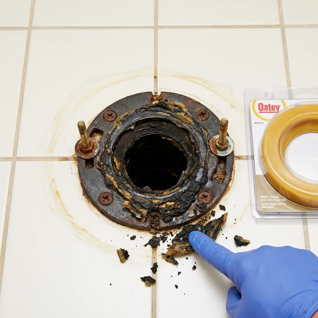 Failed wax ring showing water seepage at the base of a toilet in a Taylorsville, MS home