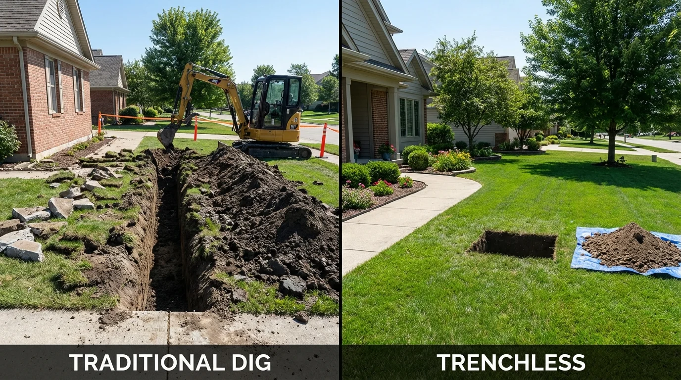 Trenchless sewer repair with minimal yard damage versus traditional excavation in Taylorsville, MS